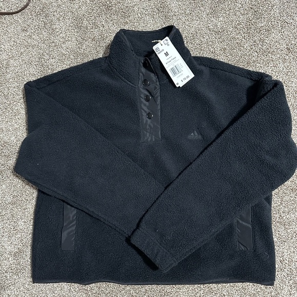 NWT NEW Adidas Women’s Black Polar Fleece Crop Pullover / Size Medium / IN9439 - Picture 12 of 13